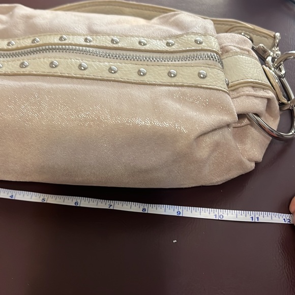 Kathy Van Zeeland Iridescent Cream Hobo With Silver Studs & Hardware EUC - Picture 7 of 8